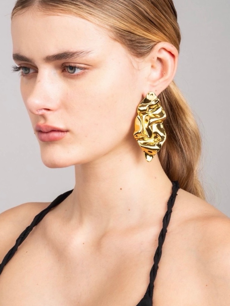 Alexis Bittar Large Gold Crumpled Post Earrings